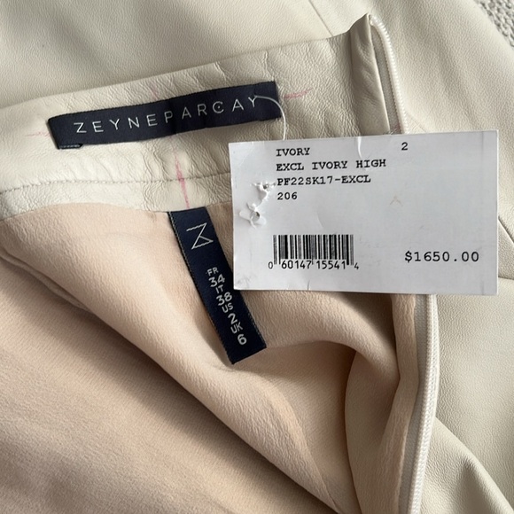 Tan/Cream Leather high waisted pencil skirt with slit - Picture 5 of 5